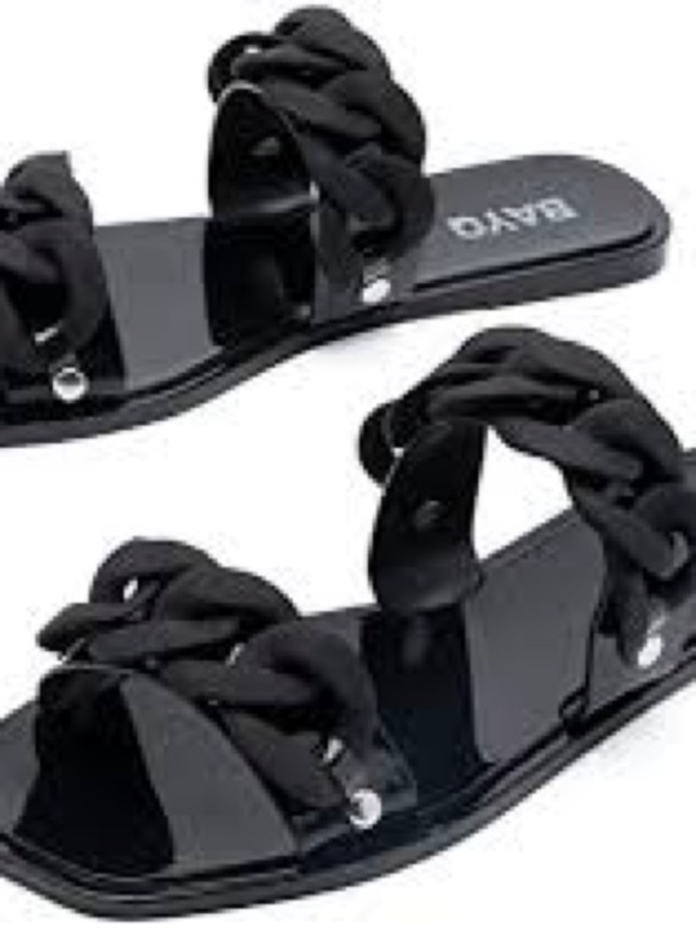 BAYQ Black Square Toe Matte Chain Jelly Slide Sandals  Size 7